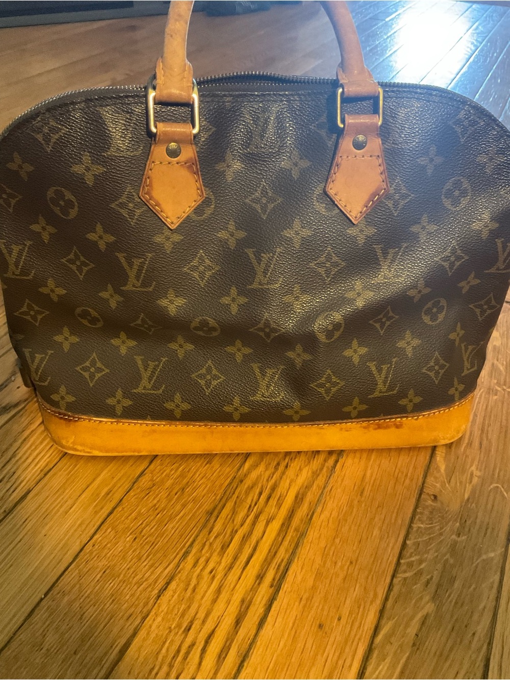 Louis Vuitton Monogram Alma Satchel - Dark Brown with Tan Trim